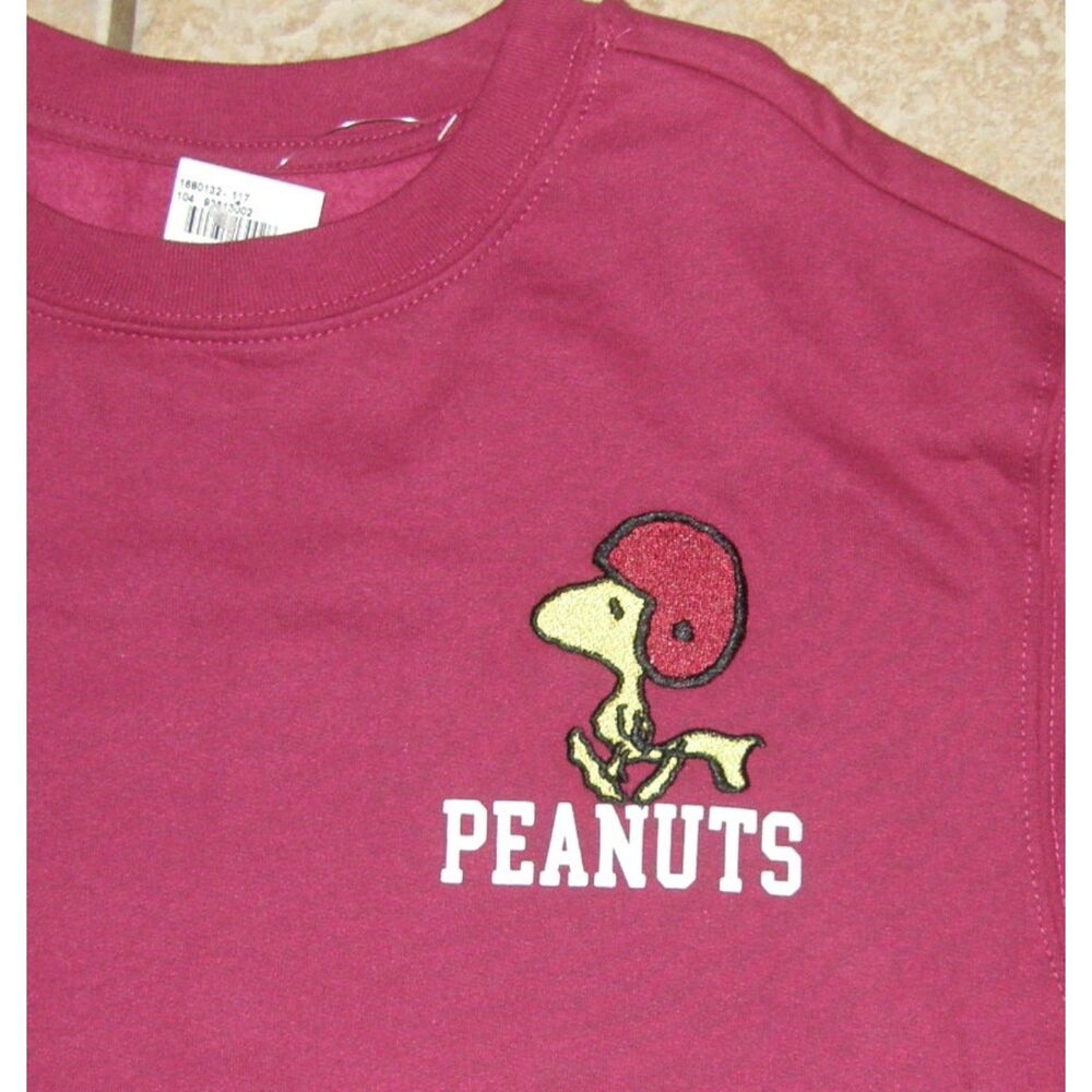 NEW  Purplish Red Sz Small Football Theme Embroidered SNOOPY Sweatshirt PEANUTS - Picture 2 of 5
